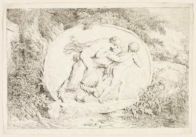 サテュロスの背に乗るニンフ（『バッカナレス』または『サテュロスの遊び』より 作： Jean Honore Fragonard