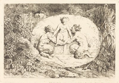 二人のサテュロスに支えられたニンフ 作： Jean Honore Fragonard