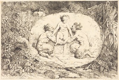 二人のサテュロスに支えられたニンフ 作： Jean Honore Fragonard