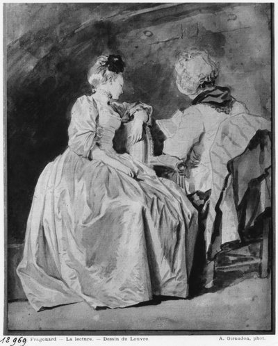 読書（黒鉛筆とbistreと紙で洗う） 作： Jean Honore Fragonard