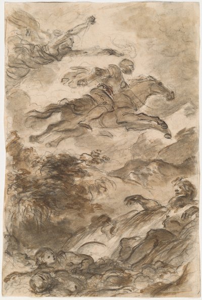 リナルド、バイアルドにまたがり、アンジェリカを追って飛び立つ 作： Jean Honore Fragonard