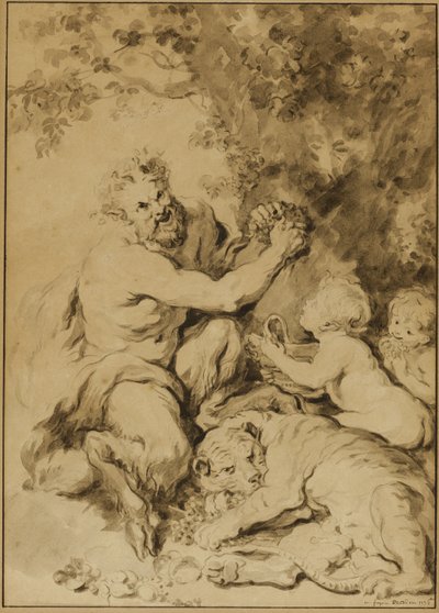 虎の横でぶどうを搾るサテュロス 作： Jean Honore Fragonard