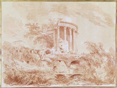 チボリのシビル神殿（紙に赤いチョーク） 作： Jean Honore Fragonard