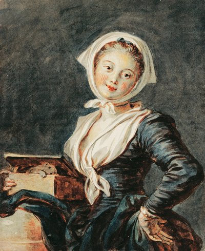 マーモットと一緒にいる少女」1785-8年頃（紙に黒チョークの上に水彩とサンギーを重ねたもの 作： Jean Honore Fragonard