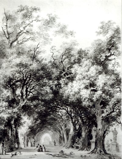 日陰の路地、1773-74年頃（紙にセピア色で洗う） 作： Jean Honore Fragonard