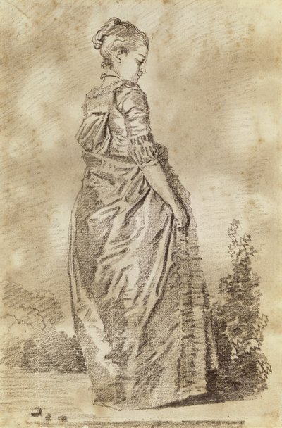 歩く若い女性（紙に赤いチョーク） 作： Jean Honore Fragonard