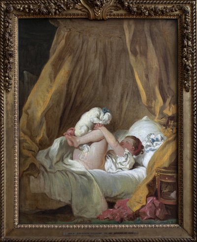 犬を連れた若い娘ジャン・オノレ・フラゴナール（1732-1806）の絵画、油彩・キャンバス 作： Jean Honore Fragonard