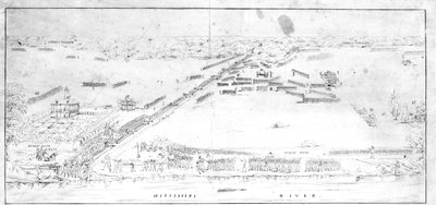 1815年1月8日、カルメット農園近くの戦いの様子。 作： Jean Hyacinthe Laclotte