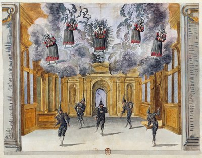 11月15日にパリのパレ・ロワイヤルで上演されたジャン＝バタン・ジ・エルダー（1640-1711）によるジャン＝バティスト・リュリ（1632-1687）のバレエ「愛とバッコスの祭典」の舞台装置。 作： Jean I  Berain