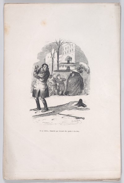 彼は頭からつま先まで雪に覆われて立ち上がる。 作： Jean Ignace Isidore Gérard