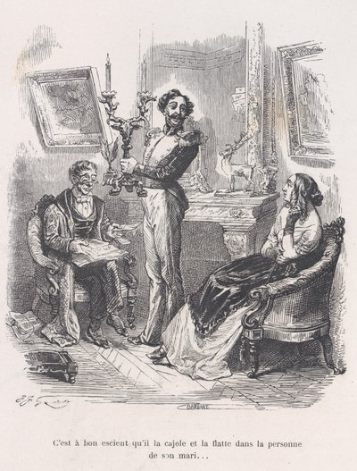夫の前で彼女をなだめたり、おだてたりするのは良いことだ。"Little Miseri...", 1843年より。 作： Jean Ignace Isidore Gérard
