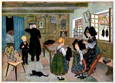 私の村、忘れない人々：日曜日の朝、教会の準備。 作： Jean Jacques (1873 1951) Waltz