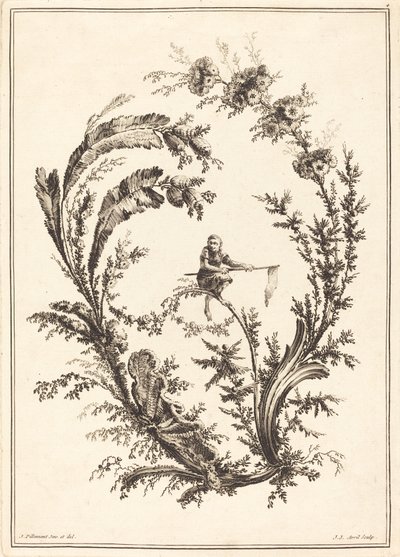 猿の飾り 作： Jean Jacques Avril I after Jean Baptiste Pillement