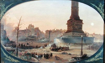 バスティーユ広場とフォーブール・サン・アントワーヌのバリケードの眺め、1848年6月25日 作： Jean Jacques Champin