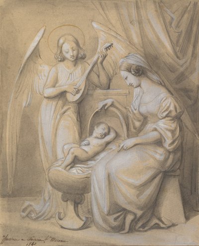 リュートを弾く天使に愛される聖母子、1820-52年。 作： Jean Jacques Feuchere