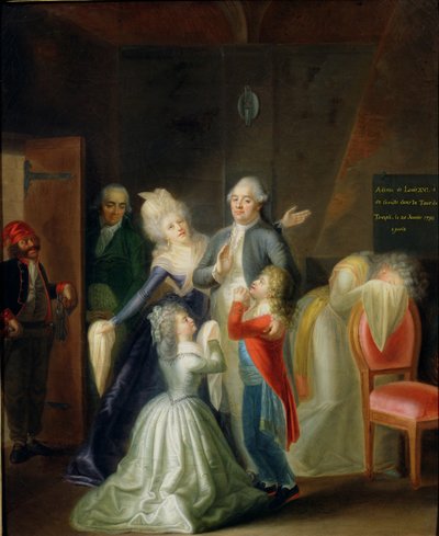1793年1月20日、神殿の家族がルイ16世に別れを告げる 作： Jean Jacques Hauer
