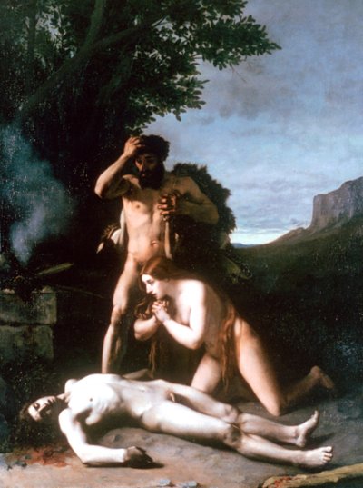 アダムの体を見つけたアダムとイブ、1858 作： Jean Jacques Henner