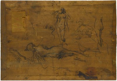Fillette au ruban bleu（レクト）／5つのヌード習作、孔雀と横顔の頭部（裏面） 作： Jean Jacques Henner