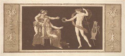 芸術に冠をかぶるアポロ 芸術に冠をかぶるアポロ、Requeil de Different Compositions...、1784年より。 作： Jean Jacques Lagrenee