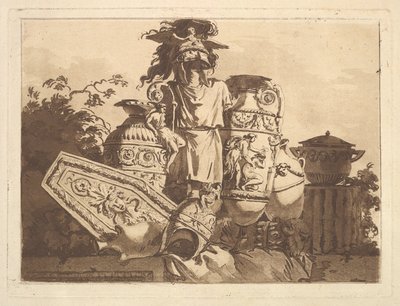 アンティークを使ったコンポジション（『若き日のラグラーネのコンポジション集』より）1782-84年。 作： Jean Jacques Lagrenee