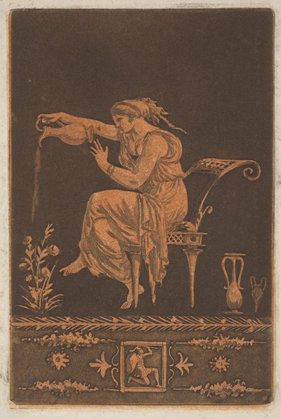 ドレープをまとった若い女性、着席、水まき... 1784年。 作： Jean Jacques Lagrenee