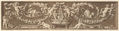 プッティ、アカンサスの葉、果実の花輪をあしらった装飾的なフリーズ、『Recueil de Diff...』、1784 年。 作： Jean Jacques Lagrenee