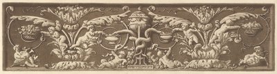 プッティと絡み合う蛇が描かれた装飾的なフリーズ、1784年の「さまざまなコンポジット・コレクション」より。 作： Jean Jacques Lagrenee