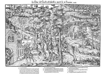 フランソワ・ド・ロレーヌの殺人、デュック・ド・ギーズ、フランス宗教戦争、1563年1570年1570年。 作： Jean Jacques Perrissin