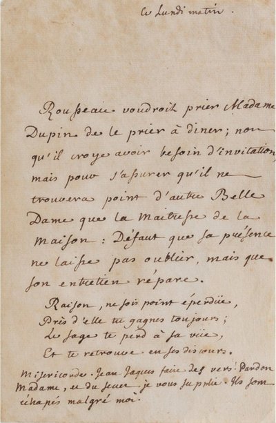 ジャン＝ジャック・ルソーとルイーズ・デュパンの書簡（1754年頃） (A05) 作： ジャン・ジャック・ルソー