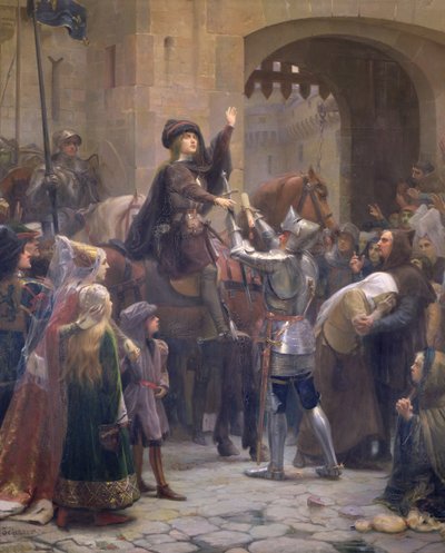 ジョアン・オブ・アルク（1412-31）Leaving Vaucouleurs、1429年2月23日（油彩・キャンバス 作： Jean Jacques Scherrer