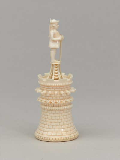 白いルーク、チェスの駒、インド、1820年頃 作： Jean Jacques Scherrer