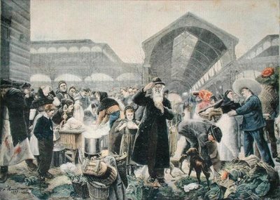 朝のレアールマーケットにあるスープスタンド、1897年3月2日、ルプチジャーナルのイラスト、Fortune-Louis Meaulle（1844-1901）の彫刻 作： Jean Jacques after Rousseau