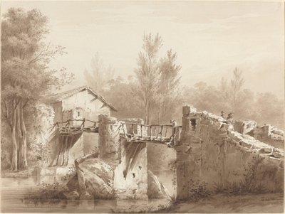 古代の橋を渡る田舎道 作： Jean Jacques de Boissieu