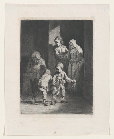 犬と遊ぶ子供たち、1789年。 作： Jean Jacques de Boissieu