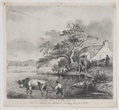 牧夫と雄牛、ロイスダールの後、1772 年。 作： Jean Jacques de Boissieu