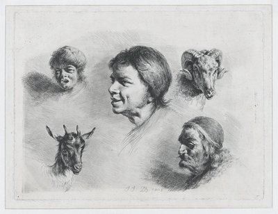 5つの頭の研究、1803年。 作： Jean Jacques de Boissieu