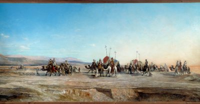 砂漠で遊牧民とラクダのキャンプ キャラバンを探しています。 Jean Joseph Bellel (1816-1898) の絵画 19 世紀 モンペリエ、ファーブル美術館 - キャンプを探しています。 砂漠の遊牧民のキャラバンとラクダ。 ジャン・ジョセフ・ベレル（1816-1898）の絵画 作： Jean Joseph Bellel