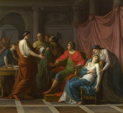 ヴァージルは、Aeneidからアウグストゥスとオクタヴィアを読みます。 1787 作： Jean Joseph Taillasson