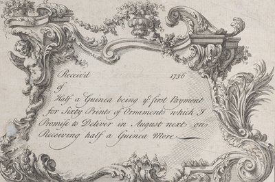 Frazer、Army Printer、Stationer、Bookbinder、1736 のトレード カード。 作： Jean La Rocque