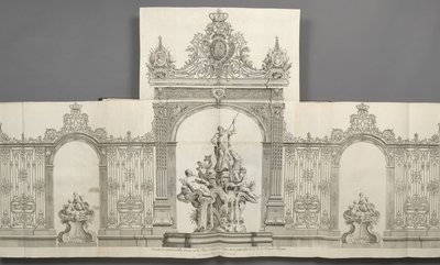 HM le Roy deの注文により、1755年にナンシーのロワイヤル広場に配置されたグランデスグリルのデザイン 作： Jean Lamour