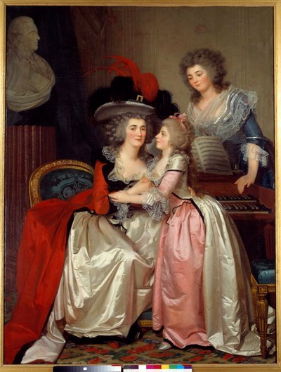 家族の肖像 貴族の家族、母と娘と次女。ジャン・ローラン・モズニエ（1743/4-1808）の作品 作： Jean Laurent Mosnier