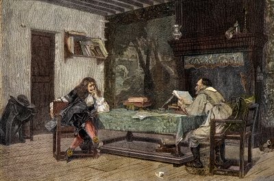 ジャン・バティスト・モリエールとピエール・コルネイユのコラボレーション フランスのドラマツルグ - 「Les auteurs Jean-Baptiste (Jean Baptiste) Poquelin dit Moliere (1622-1673) et Pierre Corneille (1606-1684) 」 Jean-Leon (Jean Leon) Geromeの絵の後のエングレーヴィングです。 作： Jean Leon (after) Gerome