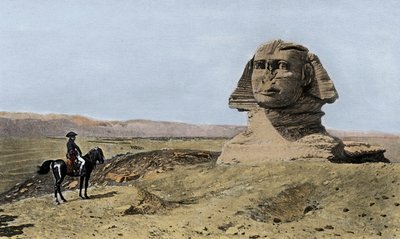 ナポレオンとスフィンクス - エジプトのキャンペーン（遠征）（1798-1801年）。エジプトのギゼのスフィンクスの前に立つナポレオン1世ボナパルト(1769-1821) 作： Jean Leon (after) Gerome