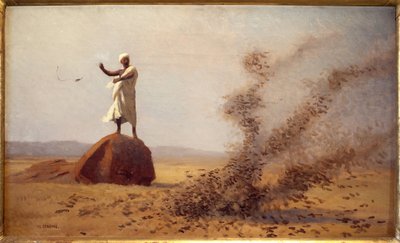 アラブのヒバリの怖さ。(未完成のテーブル)。ジャン・レオン・ジェローム（1824-1904）の絵画、1900年頃、油彩・キャンバス。20世紀初頭のフランス美術、オリエンタリズム。ヴェズール美術館。 作： Jean Leon Gerome