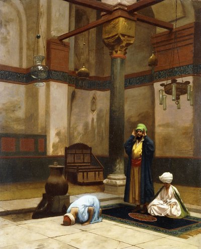 コーナーモスクで祈る3人。モスクの隅で祈っている3人のキャラクター 作： Jean Leon Gerome
