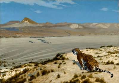 タイガー・オン・ザ・ウォッチ、1888年頃（キャンバスに油彩） 作： Jean Leon Gerome