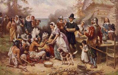 最初の感謝祭1621年、1932年（写真印刷） 作： Jean Leon Gerome Ferris