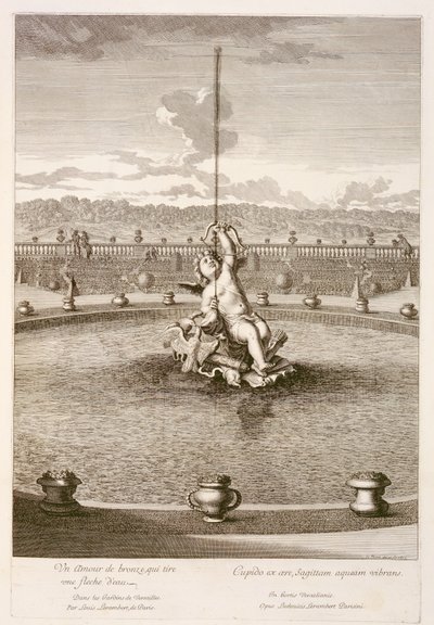 1677年にベルサイユでルイレランバートによって設計された、ウォータージェットの矢を発射するキューピッドの噴水 作： Jean Lepautre