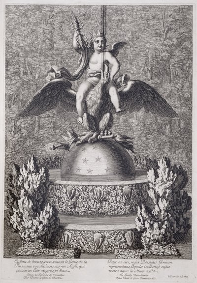 1677年、ベルサイユにあるピエールルグロスの王室の天才を代表する子供がいる噴水 作： Jean Lepautre