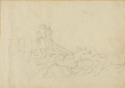 疾走する4頭の馬に引かれた馬車 作： Jean Louis André Théodore Géricault